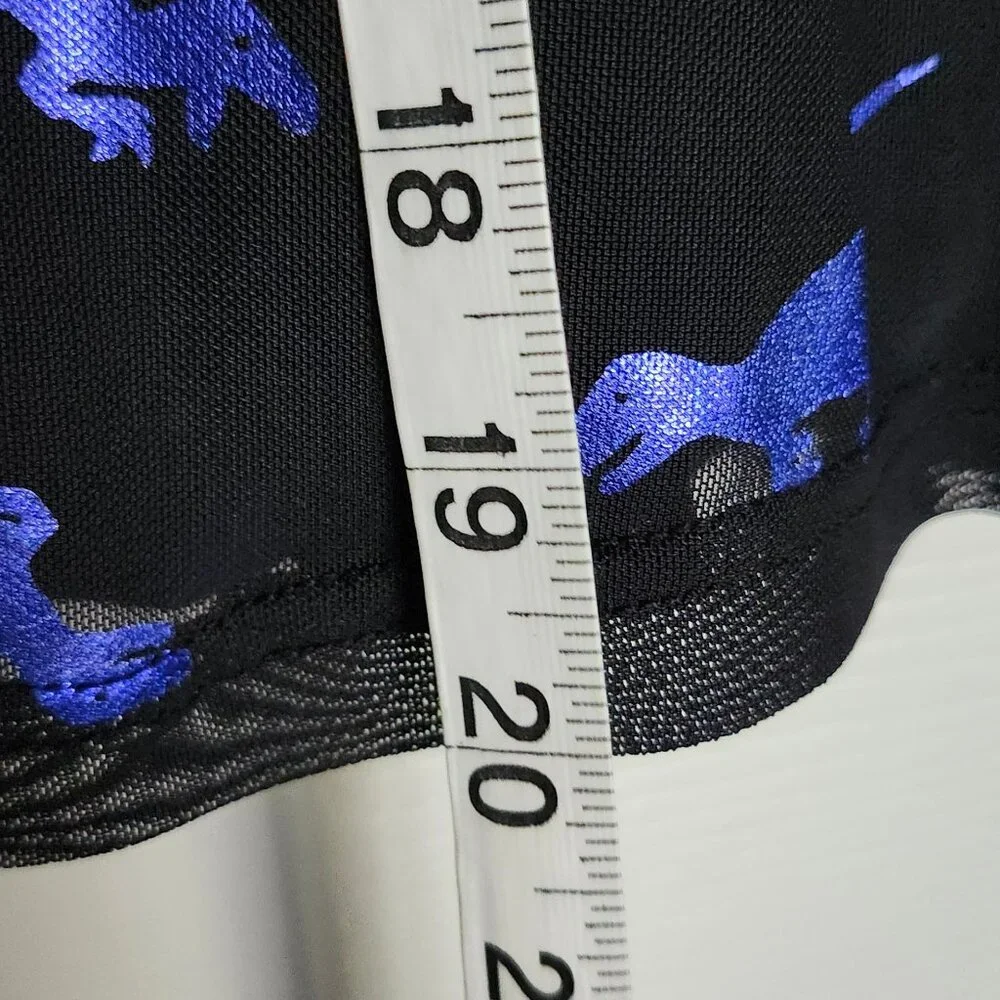Modcloth x Dangerfield Blue Foil Dinosaur Sheer Black Dress - Picture 4 of 6